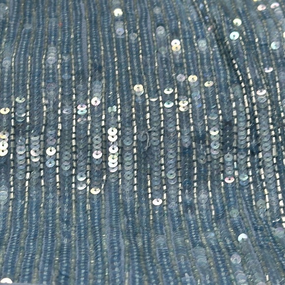 INC Glass beaded  and sequined silk skirt, lovely heaviness, Ice Blue,  Lined, 6 - Picture 5 of 8